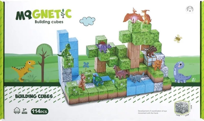Knick Knack Magnetic World Building Blocks Set | Mini Themed Magnetic Cubes for Kids Ages 3 and Up (114 Pieces) - Image 1